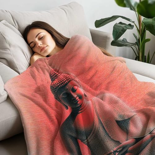 Buddha Meditation Blanket, Tranquil Red Gradient Design with Spiritual Aesthetic, Lightweight Throw for Living Room Bedroom Yoga, Zen Home Decor, Soft Blanket for Adults and Teens, 50"x40"