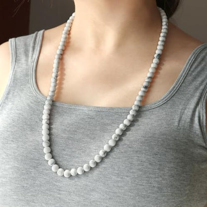 Simple Crystals and Stones Beaded Necklace Protection Balance Meditation Long Necklaces for Women and Men Amulet Jewelry - style: Howlite