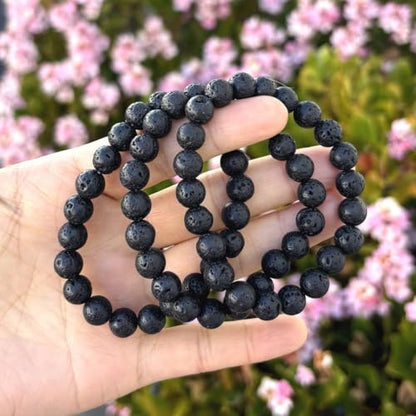 Adabele 1pc Natural Stretch Gemstone Bracelet 8mm (0.31") Bead 7 Inch to 8.5 inch Healing Crystal Energy Quartz Chakra Jewelry Women Unisex Birthday Gift - color: Lava Rock, size: 7 inch
