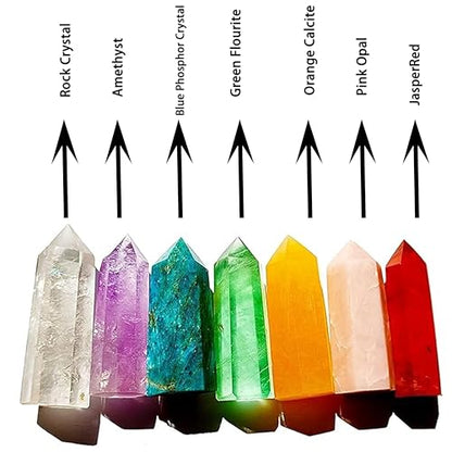 Sets of 7/8/10 Pcs Healing Crystal Stone Wands,Hexagona,Single Pointed,Chakra 6 Faceted Column Prism,Reiki Gemstones,Energy Balance,Meditation Natural Gem Kits Home Decor (7pc B Set) - color: 7pc B Set