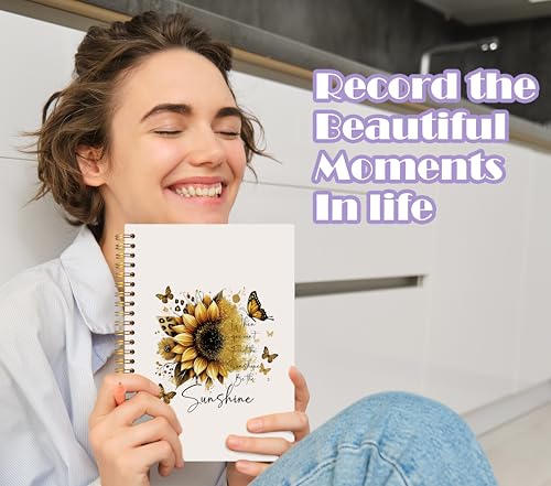 Welshower Sunflower Butterfly Inspirational Spiral Notebook Journal, Motivational Notebook for Women Men, Sunflower Gifts for Women, Positive Affirmation Journal, 5.5x8.3 Inch - color: Inspirational Notebook 04