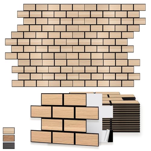 WoveN SounD Brick Acoustic Wall Panels, 16 Pack 16x12 Inch, PVC Wood Grain Carved Sound Proof Wall Decor, Self-Adhesive for Home, Studio, Office & Focus Zones, Natural Oak - color: Brick, Wood Veneer, Natural Oak, 16 Pack