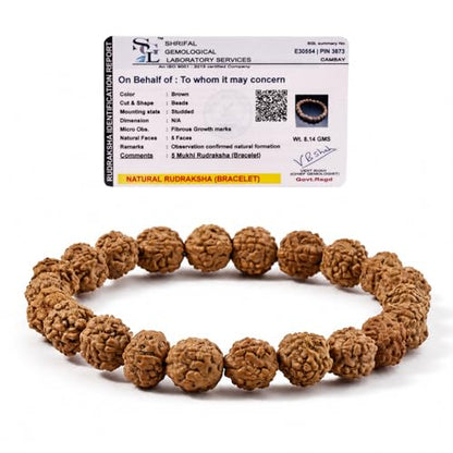 Himalayan Nepali Rudraksha Bracelet 5 face Authentic Genuine Certified Rudraksh Beads for Man & Woman Wearing & Puja Prayer Beaded Meditation - color: One Bracelet