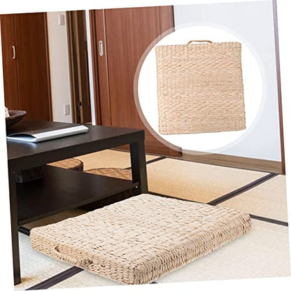 1pc Hand-Made Woven Meditation Cushion Square Straw Mat for Yoga and Home Use Comfortable Floor Pillow for Living Room Bedroom and Office Diameter Thick