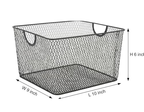 YBM HOME Household Wire Mesh Open Bin Shelf Storage Basket Organizer Black For Kitchen Pantry, Cabinet, Fruits, Vegetables, Pantry Items Toys 10” x 9” x 6”, 2-Pack, Black - size: 10 x 9 x 6