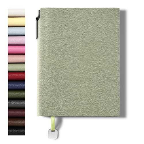 Lined Journal Notebook for Women A5 Softcover PU Leather Journals for Writing 160 Pages Daily Journaling College Ruled Notebooks for Work School Note Taking, Business 6.38'' X 8.28'' - color: 1pack-Grayish Green