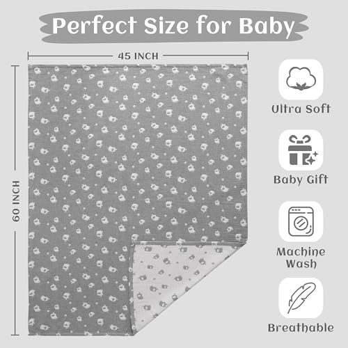 NTBAY 3 Layer Oversized Muslin Cotton Toddler Blanket, Jacquard Reversible Nursery Bed Blanket, Super Soft and Thermal for All Seasons, Baby Gift, 45"x60", Dark Grey Elephant - color: Dark Grey Elephant, size: 45x60 Inch (Pack of 1)