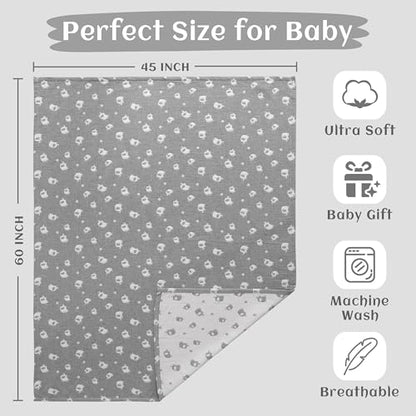 NTBAY 3 Layer Oversized Muslin Cotton Toddler Blanket, Jacquard Reversible Nursery Bed Blanket, Super Soft and Thermal for All Seasons, Baby Gift, 45"x60", Dark Grey Elephant - color: Dark Grey Elephant, size: 45x60 Inch (Pack of 1)