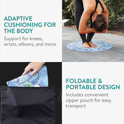 Navaris Round Yoga Mat - Compact Meditation Mat with Unique Pattern - For Yoga Skipping Pilates & Headstands - Includes Zipper Pouch - Small Jump Rope Mats Outdoor - Lotus