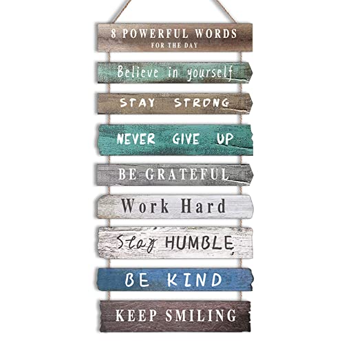 Inspirational Wall Art Decor for Office, Wooden Rustic Hanging Motivational Wall Art Decoration Sign, Inspiring Positive Quotes Wall Art for Home Living Room Bedroom Bathroom Classroom Gym 12"x24" - color: 8 Powerful Words