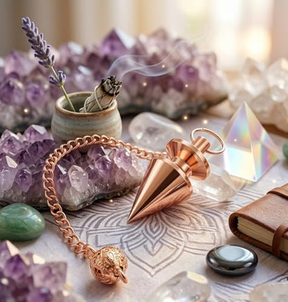 Cone with Round Ring Copper Metal Pendulum Healing dowsing Metaphysical Meditation Divination Pendulum - color: Reiki Dowsing