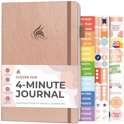 Clever Fox Four-Minute Journal – Daily Positivity Journal with Prompts – Motivational Affirmation, Mental Health & Habit Tracker (Rose Gold) - color: Rose Gold