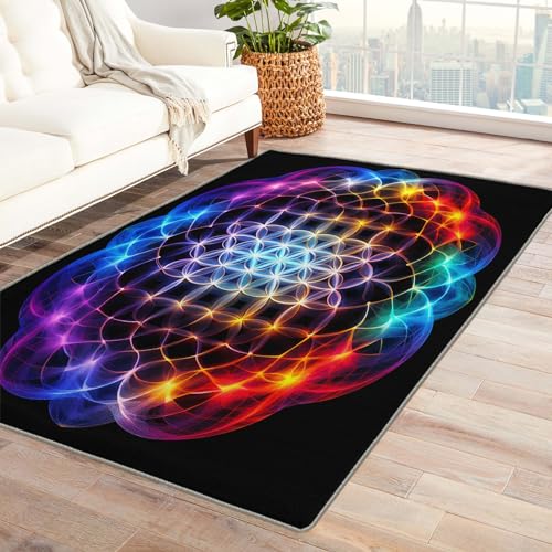Chakra Rug, 4x5 Rug, Spiritual Area Rugs for Bedroom Living Room Entryway, Meditation Patterned Large Rug, Machine Washable Non Slip Indoor Floor Carpet & Home Decor - color: Chakra, size: 4' x 5' (Rectangular)