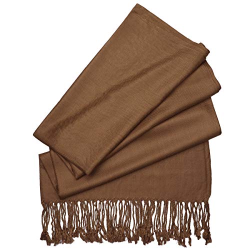 Falari Women's Soft Solid Color Pashmina Shawl Wrap Scarf, for Wedding, Bridesmaid Gifts, Evening Dress - color: Brown