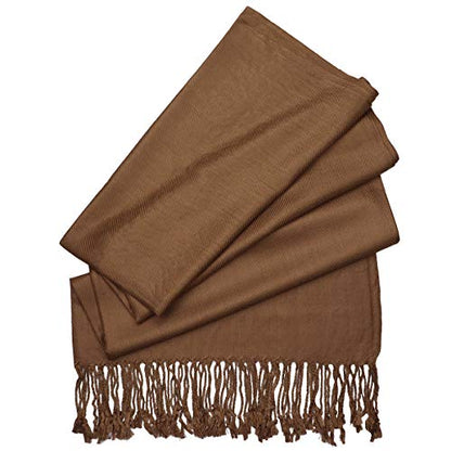 Falari Women's Soft Solid Color Pashmina Shawl Wrap Scarf, for Wedding, Bridesmaid Gifts, Evening Dress - color: Brown