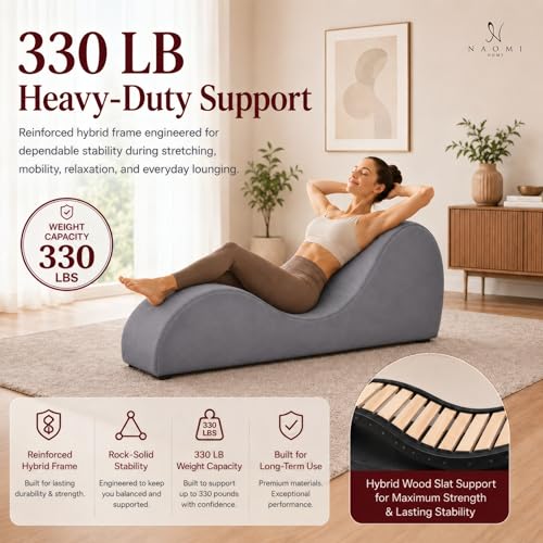 Naomi Home Yoga Chair for Adults - Ergonomic Yoga Chaise Lounge Bench, Wood & Metal Frame, 330 lb Capacity, Upholstered Microfiber Lounge for Deep Stretching, Relaxation & Creative Comfort - Gray - color: Grey
