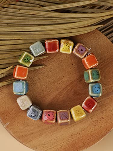 MINACHI Boho Hippie Colorful Ceramic Beads Strand Stretch Bracelet, Bohemian Summer Beach Jewelry Gift for Women - color: S02