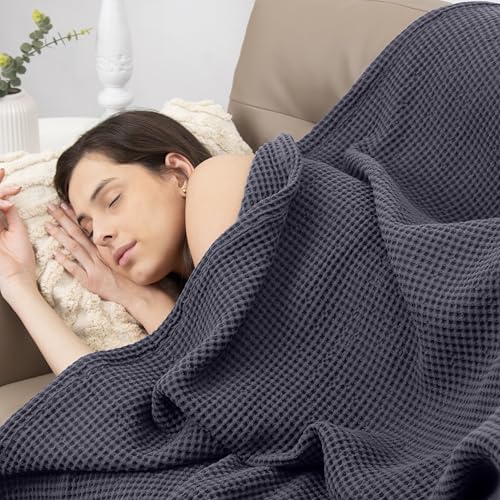 Throw Blanket for Couch, 100% Cotton Soft Lightweight Breathable Summer Blanket Throws, Waffle Weave Throw Size Bed Blanket: Grey (50"x60") - color: Grey, size: Throw (50" x 60")