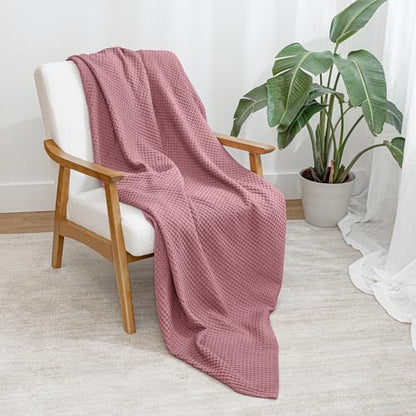 Comfy Cubs 100% Cotton Waffle Weave Throw Blanket Breathable Skin-Friendly Soft Lightweight Blankets - Perfect Warm Textured Blanket Layer - Size for Couch Bed & Sofa (Mauve, 50" X 60") - color: Mauve, size: 50" X 60"
