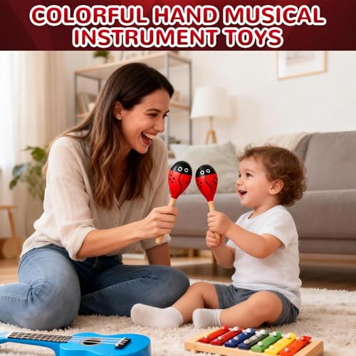 2 Pcs Maracas, 9 Inch Hand Percussion Rattles, Wooden Rumba Shaker Hand Musical Instruments with Clear Rhythm for Music Learning (Red-9 Inch) - color: Red-9 Inch