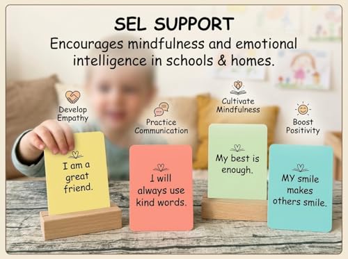 Affirmation Cards for Kids - 30 Daily Positive Affirmations Cards with Wooden Stand - Mindfulness Cards for Anxiety Relief, Self Care & Confidence Building - Encouragement & Motivational Gifts for Boys & Girls