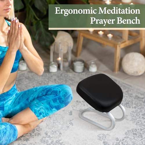 Kneeling Meditation Stool Chair Sturdy Ergonomic Compact Adults Comfortable Gift Seat Meditation Bench for Studio Praying, Black - color: Black