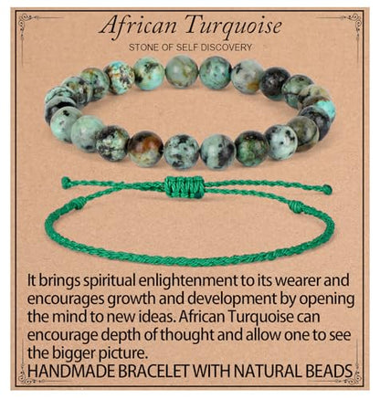 QOGIR 2pcs Handmade Healing Bracelet, Natural Gem Stone Crystal Elastic Bracelet - color: African Turquoise(Stone of Discovery), size: 8mm