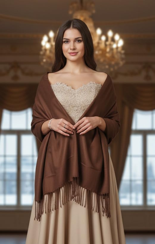 Pashmina Shawls Wraps for Women. Dress Cover Up Formal. Cashmere Feel Wrap for Evening Dress. - color: D Brown