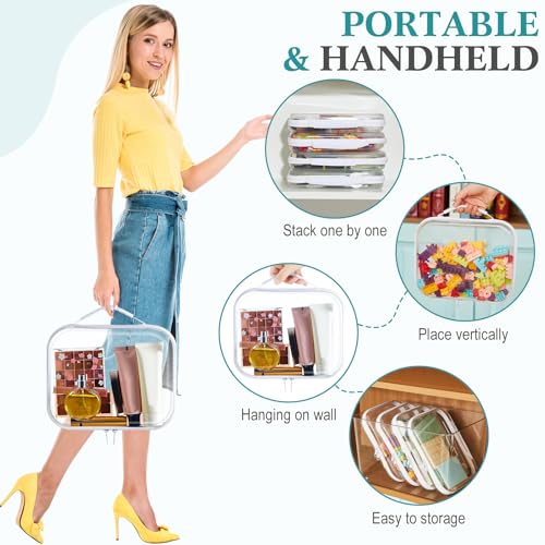 Sanwuta 4 Pcs Clear Hard Zipper Case with Handle Office Storage Cases Hard Plastic Pouches Transparent Bins for Crafts, Snacks, Cosmetics, Puzzles(9.8 x 7.9 x 2 Inches,White) - size: 9.8 x 7.9 x 2 Inches