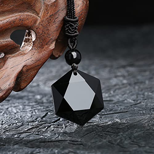 Necklace Pendant & Lava Rock Bracelet, for Women/Men (Set) - color: Black-hexagon