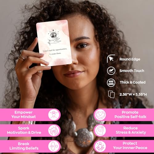 HIONXMGA Badass Affirmation Cards for Women, 60 Double Sided Inspirational and Motivational Cards, 118 Unique Positive Quotes for Daily Self Care, Empowering Gifts for Women, Friends & Coworkers