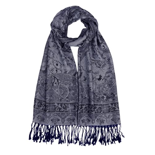 Paisley Pashmina Rave Shawl Scarf-Women's Reversible Ethnic Jacquard Pashmina Wraps for Travel - color: A#. Dark Navy
