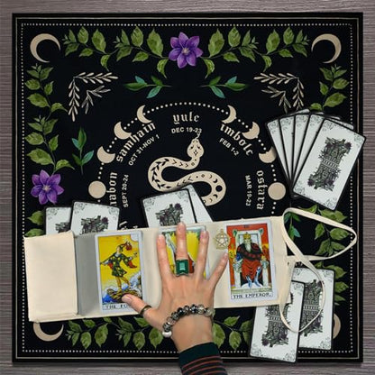 Knana Tarot Altar Cloth Mat - Silk for Reading - Witchcraft Accessories - Tarot Card Bag (Black Snake) - color: Black Snake