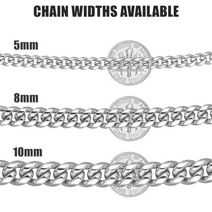 Chain for Men Stainless Steel Cuban Link Chain Necklace Silver Toned Mens Necklaces 18, 20, 22, 24, 26 Inch - size: 26 Inches, style: 10mm width-stainless steel