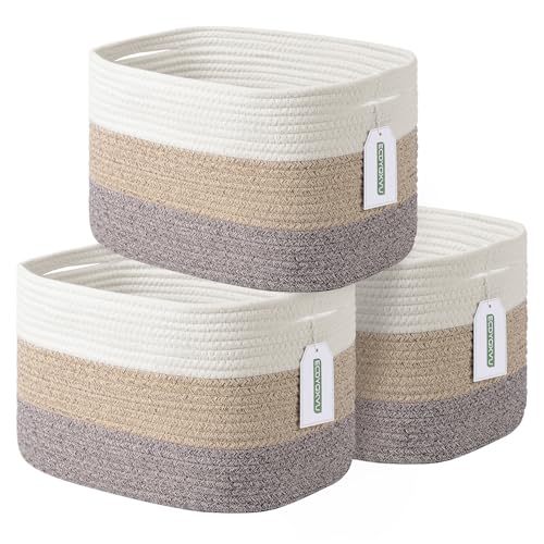 ECDYQXVU Cotton Rope Storage Basket, 15x10x9 Inches, Woven Basket for Shelves, Clothes, Towels, Books, and Laundry, White Brown (3 Pack) - color: Gradient Brown, size: 3 Pack