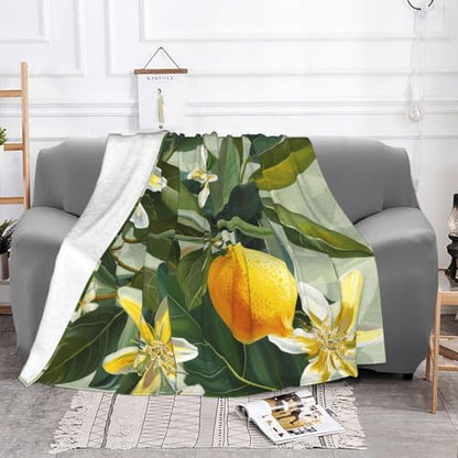 Yellow Lemon Flower Prints Throw Blanket (320g Flannel) Anti-Pilling Warm Fuzzy Blankets for Bed Sofa Couch Travel 40x30 Inch - color: Yellow Lemon Flower, size: 40x30 Inch