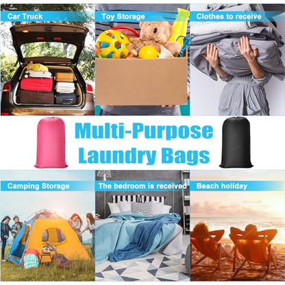 Nuogo 20 Pcs Laundry Bag Washable Travel Laundry Bags with Drawstring Lock Closure Large Heavy Duty for Camping Tent Blankets Dirty Clothes Yarn Fabric Storage, 38 x 24 Inches(Black, Pink) - color: Black, Pink