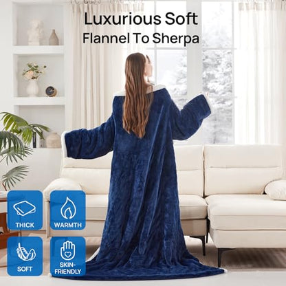 Westinghouse Electric Snuggle Throw Blankets with Foot Pocket, Wearable Heated Blanket with Sleeves, 6 Heating Levels & 2 to 10 Hours Heating Time Settings, 50 * 70"+18", Navy - color: Navy Blue&ivory, size: 70*50" Heated Snuggle Blanket