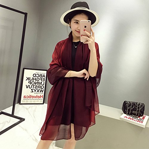 Cotton Silk Scarf Elegant Soft Wraps Color Shade Scarves for Women - color: Wine Red