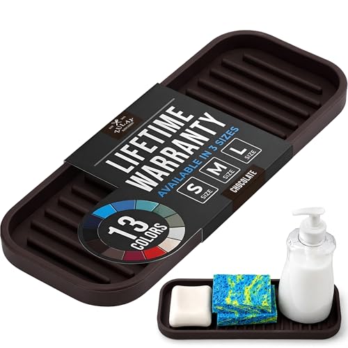 Zulay Kitchen (9x3.5 Silicone Sponge Holder for Kitchen Sink - Flexible Multipurpose Soap Tray Sponge Holder - Sink Organizer Tray for, Bathroom, Makeup, Trinkets & More (Chocolate) - color: Chocolate, size: Medium (9x3.5)