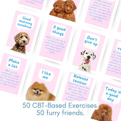 Dogs Against Anxiety Cards — 50 Anxiety Relief Cards | CBT & Mindfulness Exercises | Calming Gift for Women, Dog Lovers & Kids - style: Dogs Against Anxiety