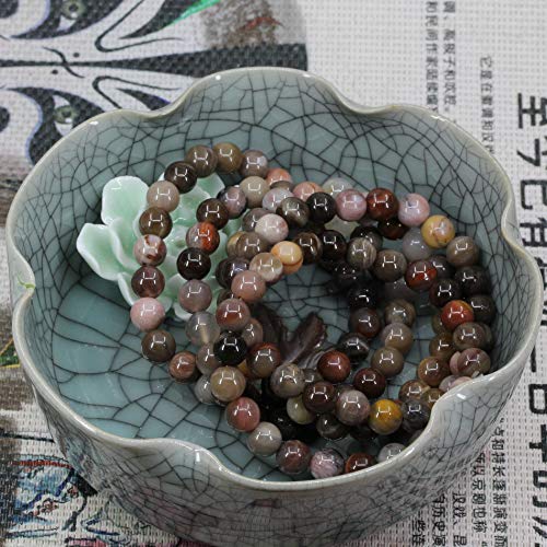 Keleny Gem Semi Precious Gemstones 8mm Natural Quartzite Stone Round Beads Crystal Stretch Bracelet 7 Inch Unisex - color: Brown Petrified Wood Fossil
