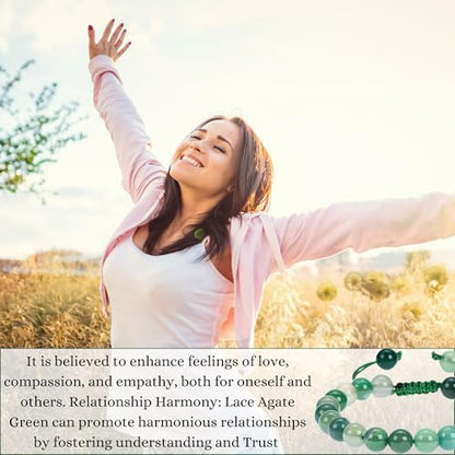 ANAYA AGATE Energy Protection Crystal Handmade Adjustable Bead Bracelet Perfect for Men, Women’s Christmas Gift - Gemstone Healing Stretch Bracelet Pulsera Para Hombre Mujer Stocking Stuffer - color: Lace Agate Green