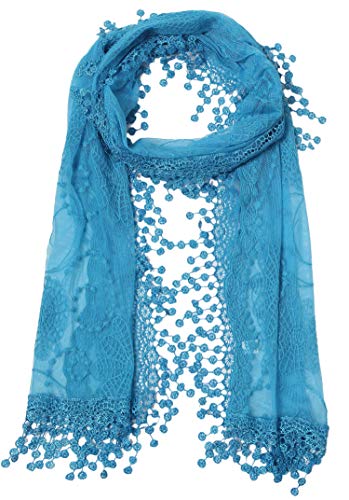 Cindy and Wendy Lightweight Soft Leaf Lace Fringes Scarf Bridal Veils shawl for Women - color: Blue