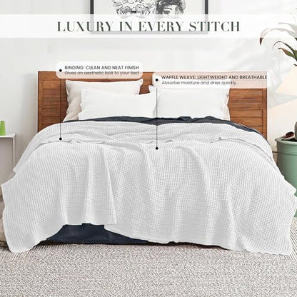 Salt Earth 100% Cotton Waffle Blanket, Queen Size 90"x92" – Lightweight All Season Throw Blanket for Couch, Bed & Bedroom, Soft Modern Cozy Cotton Blanket (White) - color: White, size: Queen