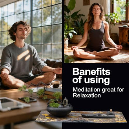 Pine Cloud Zen Décor Set – Feng Shui Bonsai Arrangement, Citrine & Black Tourmaline Crystals, Dehua Ceramic Incense Holder, Nishijin Silk Mat – Meditation & Healing Gift Set - style: Pine Cloud