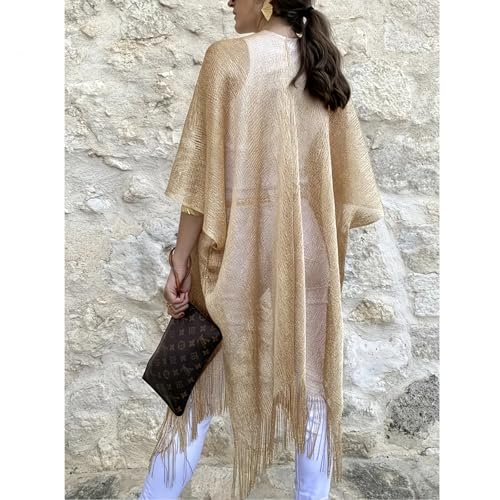 Sparkle Metallic Evening Shawls for Women formal Party Dresses Beach Travel Cardigan Shawl Wrap for Swimsuit - color: G-champagne