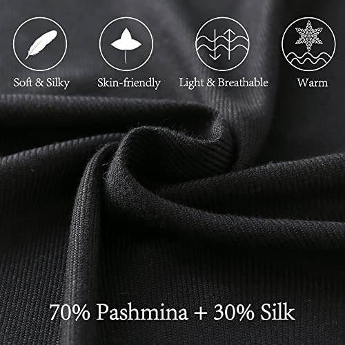 Soft Silky Pashmina Shawl Wraps Solid Colors Scarf for Wedding Evening Dresses - color: B-black