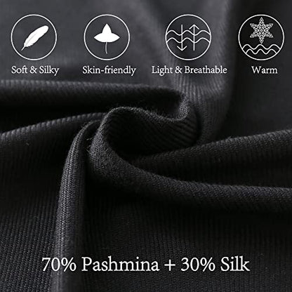 Soft Silky Pashmina Shawl Wraps Solid Colors Scarf for Wedding Evening Dresses - color: B-black