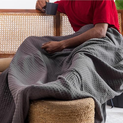 100% Cotton Waffle Blanket, Twin Size 68"x92" – Lightweight All Season Throw Blanket for Couch, Bed & Bedroom, Soft Modern Cozy Cotton Blanket (Charcoal Grey) - color: Charcoal Grey, size: Twin